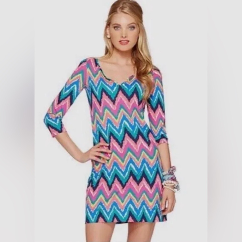 Lilly Pulitzer | Gretchen 3/4 sleeves chevron print mini dress